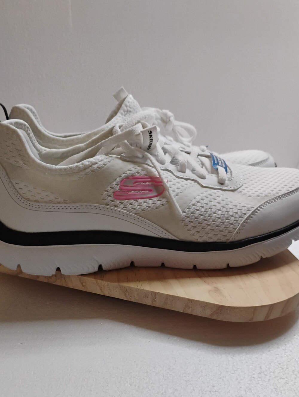 Skechers White Mesh Slip-On Walking Sneakers with Pink Logo